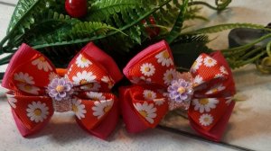 МК. Маленькие бантики в виде бабочки для первых хвостиков из репсовой ленты 2,5 см. своими руками.