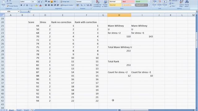 MannWhitney U test in Excel смотреть онлайн