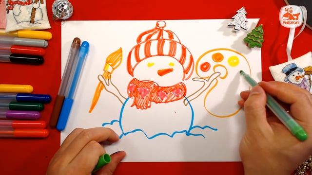 СНЕГОВИК - ХУДОЖНИК Папа РыбаКит рисует снеговика на новый год! смотреть онлайн