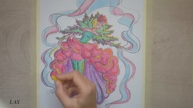 Sketch/Girl in a beautiful dress/Rose theater costume/Скетч Девушка в костюме розы масляная пастел смотреть онлайн