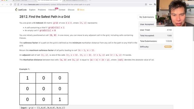 2812. Find the Safest Path in a Grid (Leetcode Medium) смотреть онлайн
