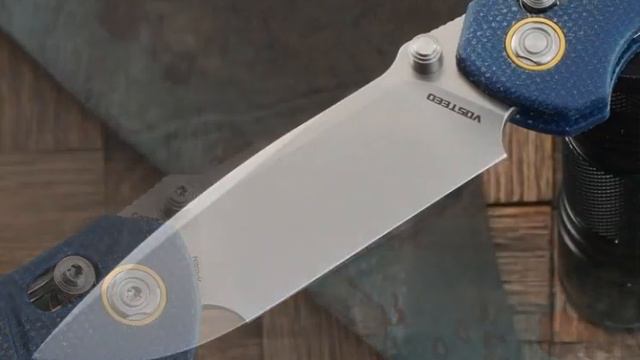 Складной нож Vosteed Corsair, сталь Nitro-V, стоунвош, рукоять синяя микарта