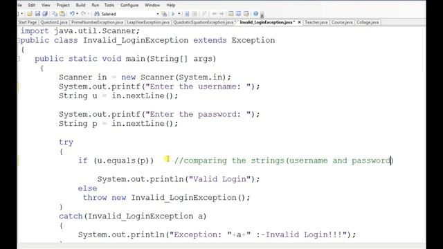 Java program for Invalid login Exception смотреть онлайн