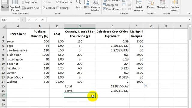 Recipe Cost Calculator Food Cost Spreadsheet In Excel