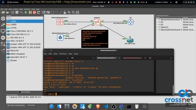 How to Mastering in Gns3 : part 13 - Change R1 config from Network Automation Appliance telnetlib смотреть онлайн