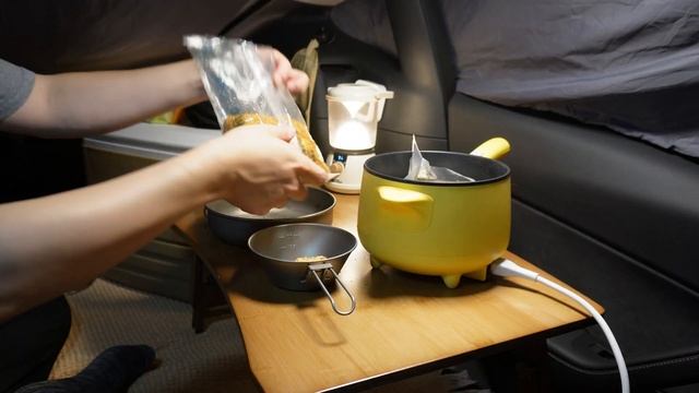 CAR CAMPING On Windy Morning In Tesla Model Y