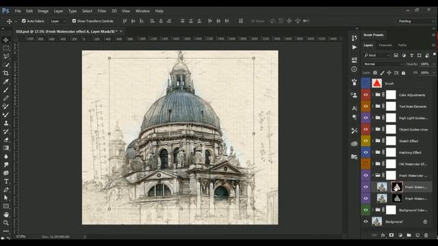 Architecture Sketch and Blueprint Photoshop Action Tutorial смотреть онлайн