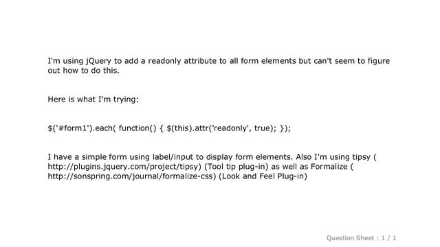 jQuery : Adding readonly attribute to all form elements смотреть онлайн