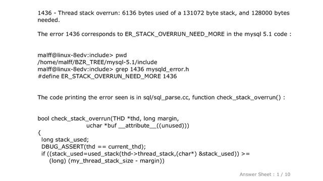 MySQL : MySQL error 1436: Thread stack overrun, with simple query смотреть онлайн