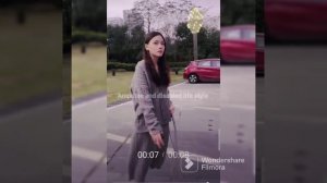 An amazing girl with an amputated leg walks with a crutch like a butterfly, 🦋#amputee#crutches #gir