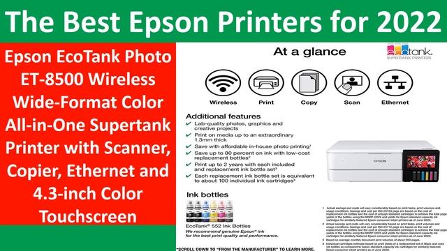 The Best Epson Printers for 2022 Epson EcoTank Photo ET-8500 Wireless Wide-Format Color All-in-One смотреть онлайн