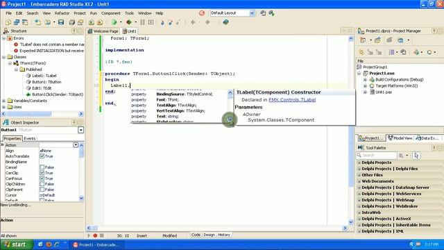 Learning to program Delphi tutorial 1 - Hello World - Pascal - Rad Studio XE2 смотреть онлайн