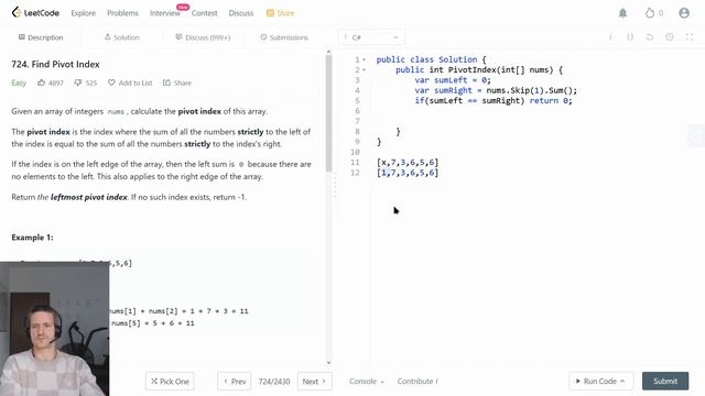 Leetcode Grinding #3 | Find Pivot Index. C# solution explained смотреть онлайн