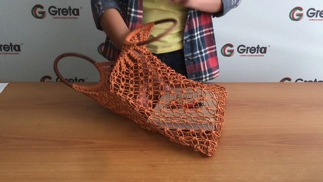 Модные сумки 2019 - Плетеная сумка-авоська с деревянными ручками JA-02SM3 смотреть онлайн