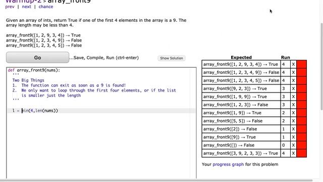 Codingbat - array_front9 (Python) смотреть онлайн