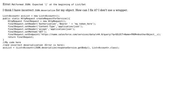 Salesforce: Malformed JSON: Expected '[': how to deserialize JSON with REST API? смотреть онлайн