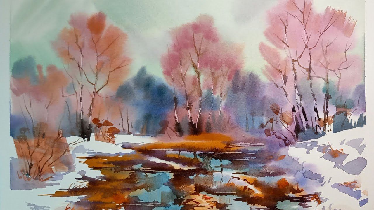 Весенняя распутица или как писать акварелью сразу цветом без предварительного рисунка смотреть онлайн