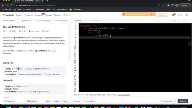 Leetcode : Valid Palindrome - Python | Easy Solution смотреть онлайн