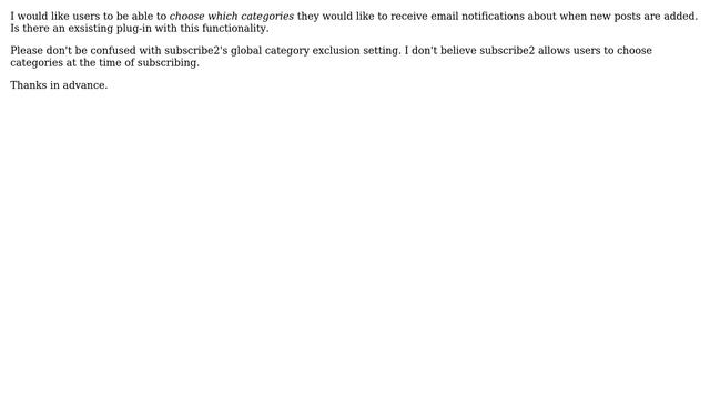 Wordpress: Is there an email subscription plugin which allows user to select category? смотреть онлайн