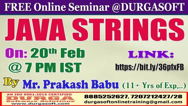 JAVA STRINGS (FREE Seminar) Online Training @ DURGASOFT смотреть онлайн