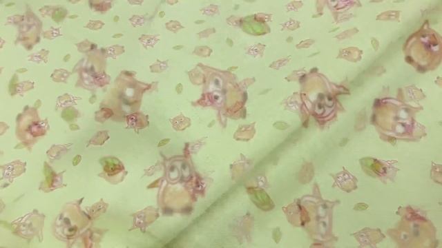 Фланель "Совята с листиками" цв.бледно-салатовый, ш.0.9м, хлопок-100%, 160гр/м.кв АРТ 5905 смотреть онлайн