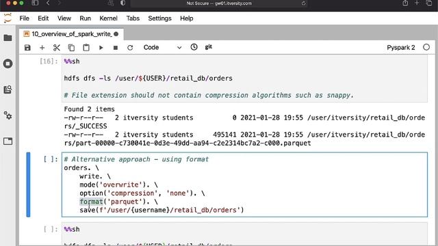 Apache Spark Python - Data Processing Overview - Overview of Spark Write APIs смотреть онлайн