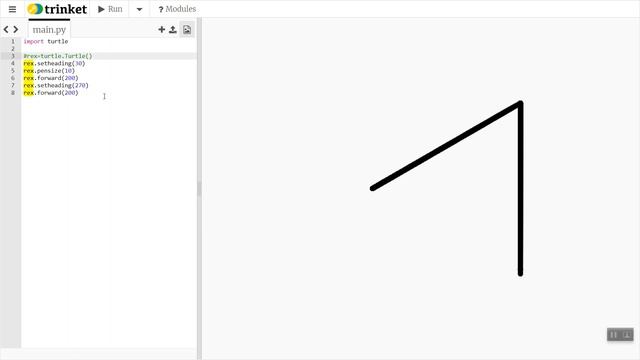 Trinket Python Turtle Lesson: Multiple Lines смотреть онлайн