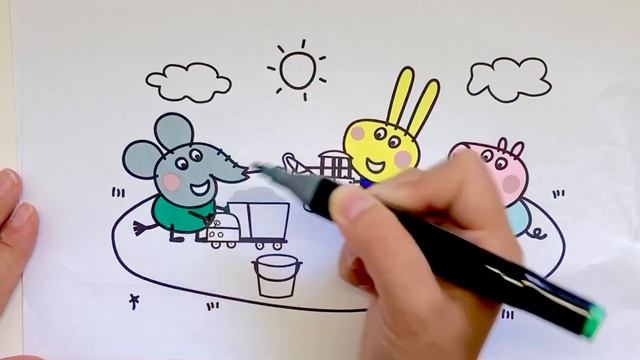 Свинка Пеппа Раскраска | Джордж Ричард и Эдмонд Играют в Песочнице