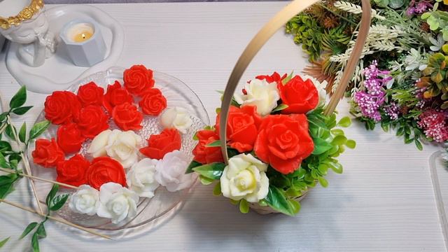Букет из красных мыльных роз в корзине/ мыловарение смотреть онлайн