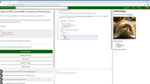 Basic HTML and HTML5 Create an Ordered List Learn freeCodeCamp16/28 смотреть онлайн