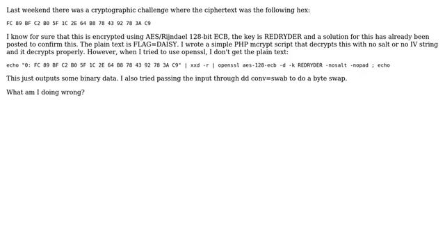 Unix & Linux: Proper options for openssl with simple ciphertext (2 Solutions!!) смотреть онлайн
