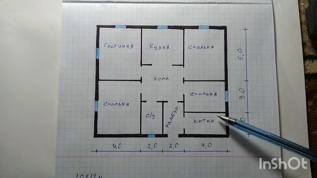 ТӨРТ БӨЛМЕЛІ ҮЙДІҢ СЫЗБАСЫ. 10×12 метр. смотреть онлайн