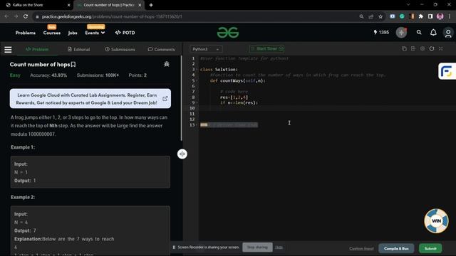 Count number of hops Fibonacci approach FAST Solution Amazon coding Round Python смотреть онлайн