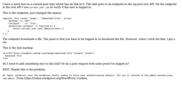 Wordpress: wp-json API: not logged in when clicking link to the API from admin mode смотреть онлайн