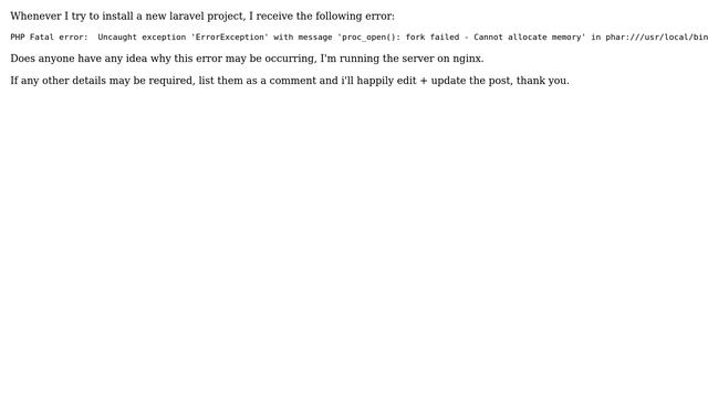"Cannot allocate memory" Using composer to install composer using fork from laravel git смотреть онлайн