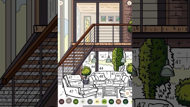Happy Colour app Paint by Numbers Color with me Green Livingroom with balcony #relaxing #interiors смотреть онлайн
