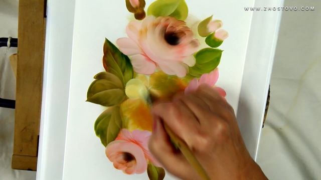 Белые розы. Жостовская роспись. Художник Лариса Гончарова | White Roses. Oil Zhostovo Painting