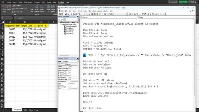 Excel VBA Change Event Copy Row to Another Sheet смотреть онлайн