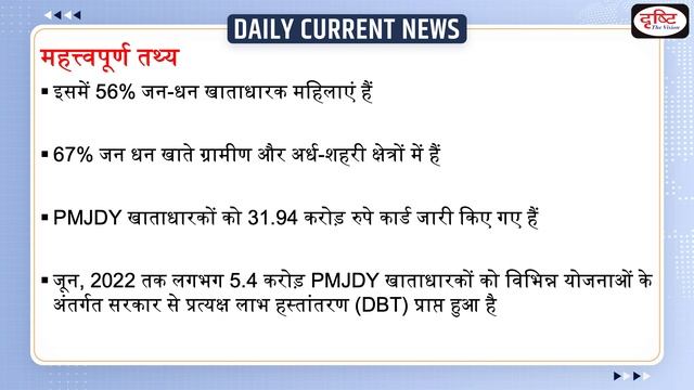 Pradhan Mantri Jan Dhan Yojana (PMJDY) Completes Eight Years: Daily Current News | Drishti IAS смотреть онлайн