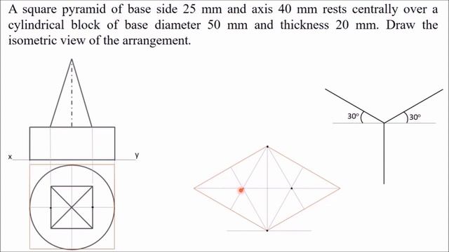 Isometric view of a Cylinder and a Pyramid combined смотреть онлайн