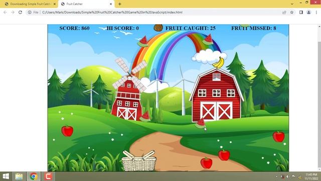 Simple Fruit Catcher Game in JavaScript смотреть онлайн