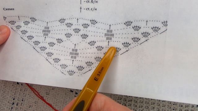 - КРАСНыЕ ПАУчКИ - разбор УЗОРА для ШАЛИ по схеме , crochet shawl , вязание КРЮчКОМ (шаль № 416) смотреть онлайн