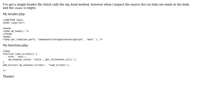 Wordpress: wp_head() outputs in body смотреть онлайн