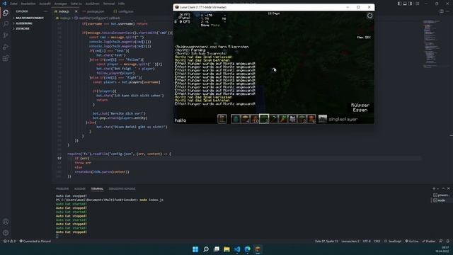 Minecraft Bot programmieren mit #mineflayer | Multifunktionsbot Mineflayer #3 смотреть онлайн