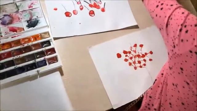 Рисуем вишенки / уроки рисования акварелью / Уроки рисования для детей смотреть онлайн