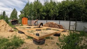 Каркасная баня на фундаменте из покрышек!