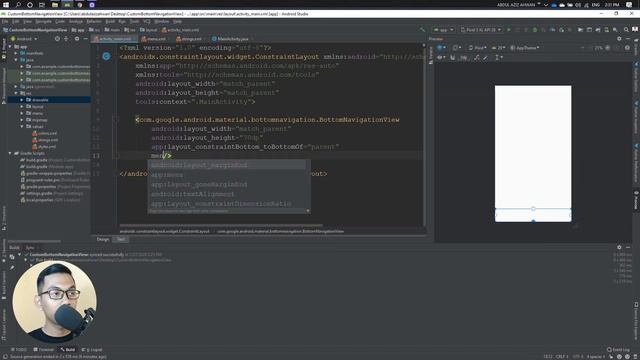 How To Customize Background Shape Bottom Navigation View Material Design Component In Android Studi