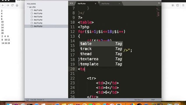 PHP - Day 16 - Using for loop to display even numbers in table смотреть онлайн