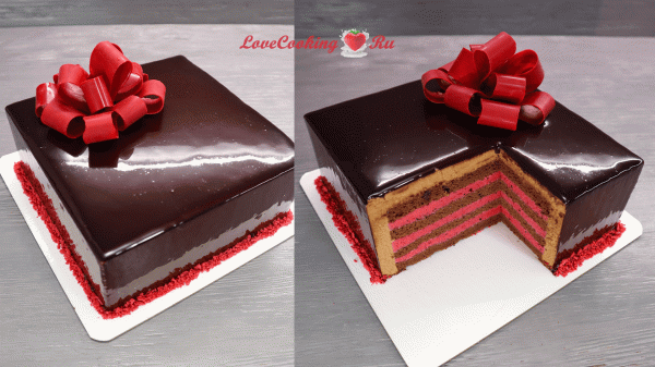 Шоколадный муссовый торт "Подарок" | Шоколадный бисквит, ягодный мусс | LoveCookingRu