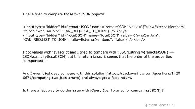 jQuery : How to compare two JSON have the same properties without order? смотреть онлайн
